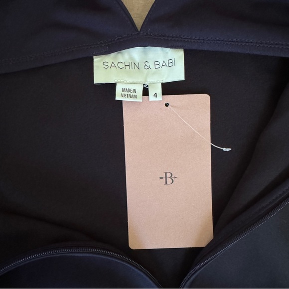 NWT Sachin & Babi Navy Blue Silk Charmuese Tie Strap Plunge neck MIDI Dress in 4 - Picture 9 of 12